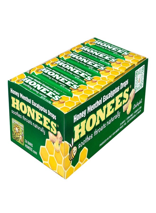 Honees Filled Menthol Cough Drops, Honey, Menthol & Eucalyptus Cough Drops- Natural Sore Throat Relief - Nothing Artificial -Throat Lozenges, Non-GMO (24 Pack –216 Drops) - Image 1